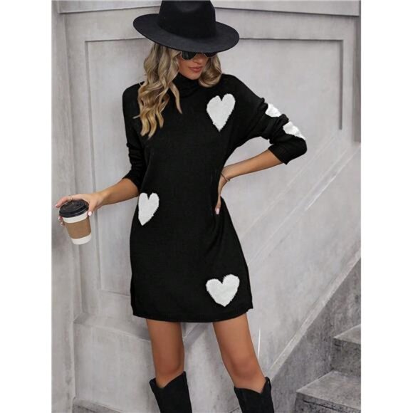 Women's Heart Pattern Sweater Dress - Picture 1 of 5